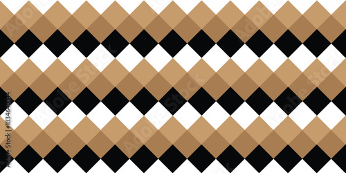 A seamless geometric pattern with overlapping brown and black diamond shapes creates a modern and stylish design for carpets and wall decals.
