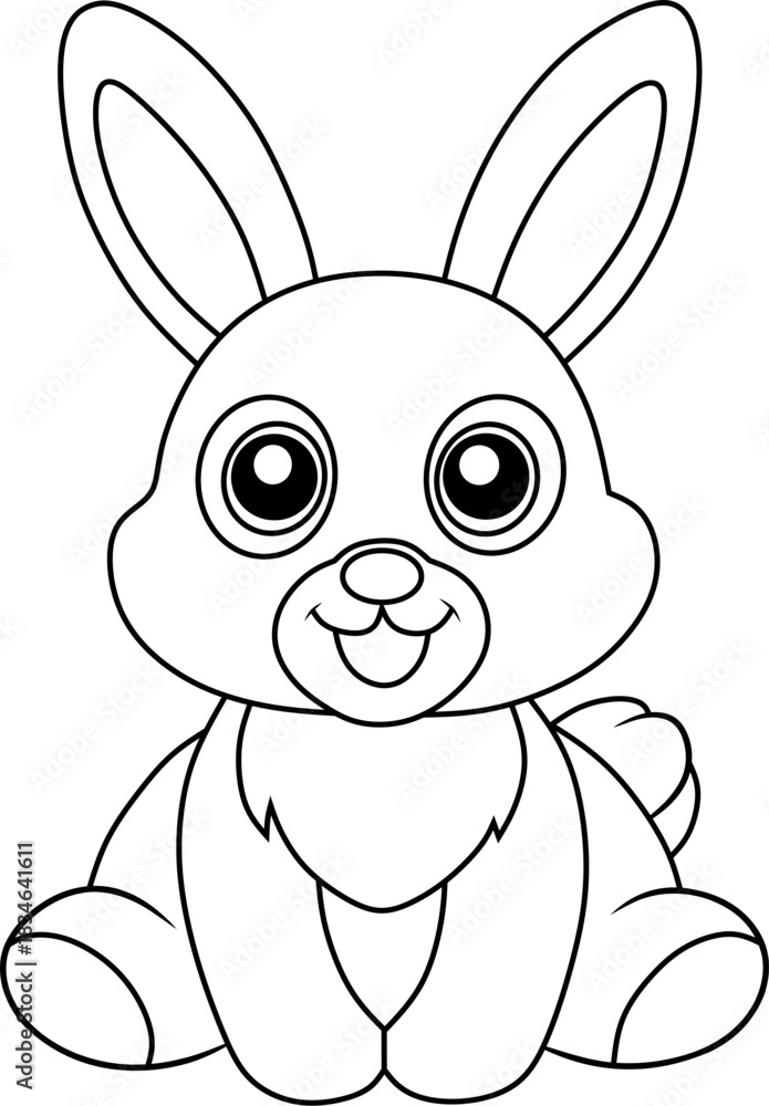 Obraz premium Adorable bunny with long ears and big eyes, designed as a simple and fun coloring page for kids.
