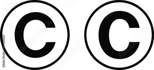 Copyright symbol vector illustration, simple black circle with bold letter C design, intellectual property icon, legal protection mark, trademark graphic sign