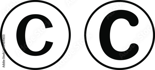 Copyright symbol vector illustration, bold and thin circle letter C icons, intellectual property design, legal protection mark, black graphic sign, artwork