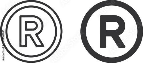 Trademark registered symbol vector illustration, black and white registered mark icons, intellectual property protection sign, copyright branding design element, legal rights