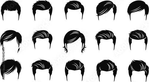 Set of Modern Men's Hairstyle Silhouettes, Representing Different Haircuts, Grooming, Fashion, Barber Shop Services, Beauty, and Trendy Male Appearance Vector