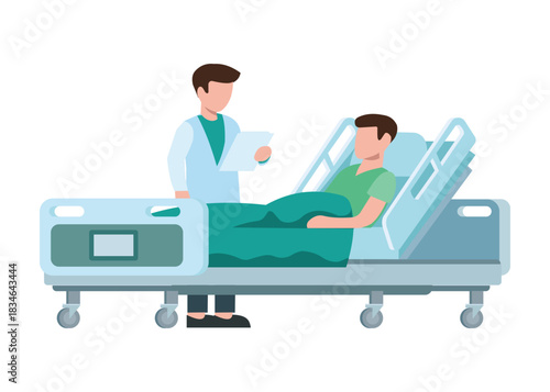 Patient Receiving Care from a Doctor in a Hospital Bed. Stock Illustration