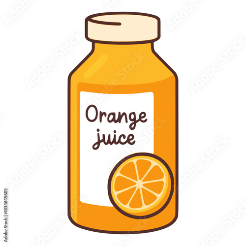 orange juice in glass bottle drink beverage fresh nature fruit flat color vector illustration template design