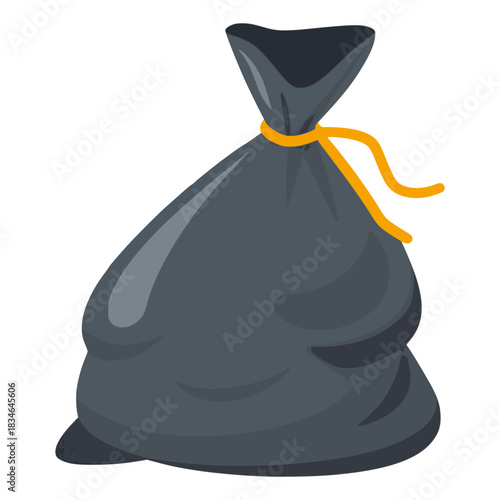 Black plastic trash bag garbage smell dirty flat color vector illustration template design