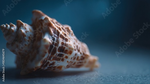 Close up of a seashell on a blue background