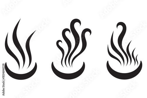 Doodle smoke icons set. Water steam symbols. Hand drawn hot vapors. Line air smell symbols. Doodle fire smoke icons. Vector illustration isolated on white background