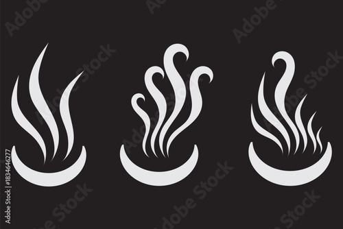 Doodle smoke icons set. Water steam symbols. Hand drawn hot vapors. Line air smell symbols. Doodle fire smoke icons. Vector illustration isolated on white background