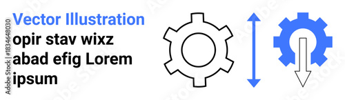 Gear components, one with vertical arrows indicating movement. Ideal for engineering, mechanics, automation, workflow, technology, process optimization, simple landing page