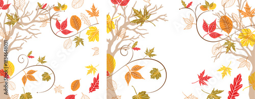Decorative autumn leaves and bare branches background vector
