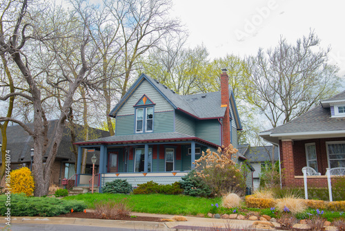 Historic residential building at 33436 Oakland Street at Center Square in historic city center of Farmington, Michigan MI, USA.