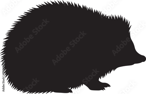 Hedgehog silhouette illustration. woodland animal icon with spiny fur and pointed snout, wildlife emblem.