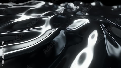 Dynamic abstract dark liquid surface with reflective ripples and waves.