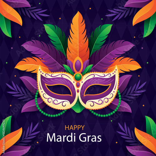 Digital painting stylized mask and jester hat vector