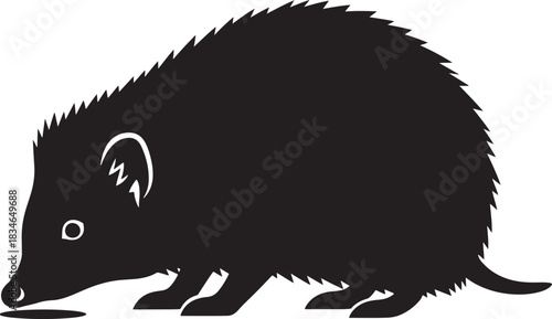 Hedgehog silhouette sniffing ground vector illustration. wild animal icon or logo design element, isolated graphic.