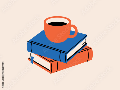 A coffee cup placed on top of a book