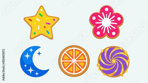 Cookie Shapes & Pattern Icon Set – Bright Modern Flat Style