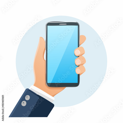 スマートフォンを持って操作するビジネスパーソンの手元のベクターイラスト　スマホを持つ手