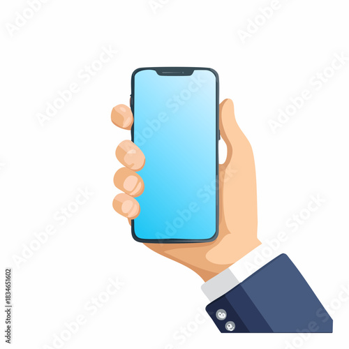 スマートフォンを持って操作するビジネスパーソンの手元のベクターイラスト　スマホを持つ手