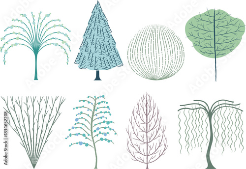 Modern abstract artistic tree collection geometric style graphic vector
