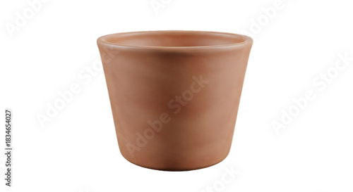 A simple terracotta cup or vase with a smooth texture against a black background