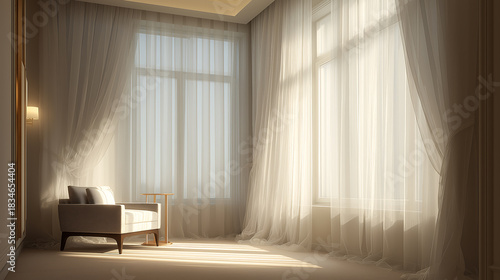 Cloud dancer interior design ideas neutral tones sheer curtains sunlight armchair modern home decor, colour of the year 2026