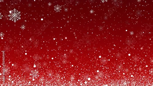 Elegant White Snowflakes Falling Against a Festive Red Gradient Background Animation