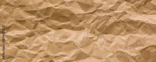 Craft crumpled paper, cardboard background. Brown kraft sheet texture, torn antique page, wallpaper or parchment abstract design, Horizontal rough carton, old material Realistic 3d vector illustration