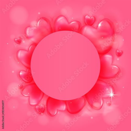 Happy Valentines Day background with 3D heart frame, empty space. Love creative card concept design. Romantic vector illustration holiday gift and romantic promotion