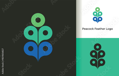Modern Gradient Peacock Feather Pin Logo Design