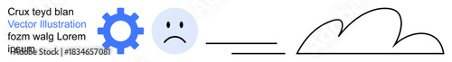 Problem-solving, technology, emotions, decision-making, creativity, abstract concepts. Gear, sad face and cloud shapes connected by lines. Problem-solving and emotions visually