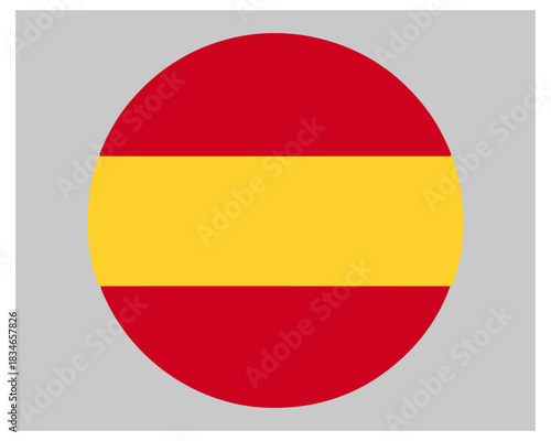 Circular spanish flag icon with vibrant red and yellow stripes isolated on white background, Vector
