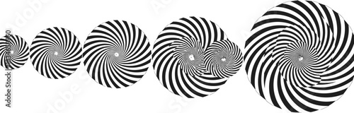 Black and white spiral pattern, optical illusion design, geometric progression, hypnotic swirl, abstract visual art, expanding radial curves, symmetry