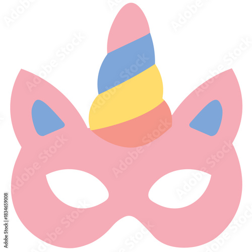 Cute pink unicorn mask icon, perfect for romantic, princess parties, or illustrating sweet, charming, and whimsical character art.