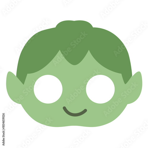 Cute green goblin mask icon, great for fantasy, mischief parties, or illustrating mischievous, playful, and whimsical character art.