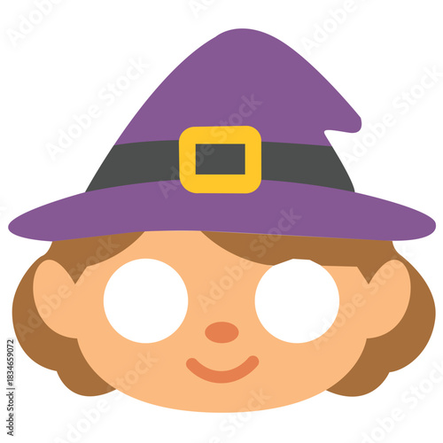 Cute witch mask icon, ideal for Halloween, magic parties, or illustrating spooky, charming, and whimsical character designs.