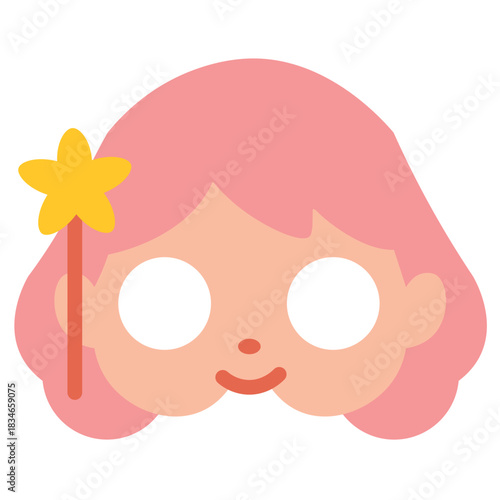 Cute fairy princess mask icon, suitable for magical, royal parties, or illustrating enchanting, sweet, and whimsical character art.