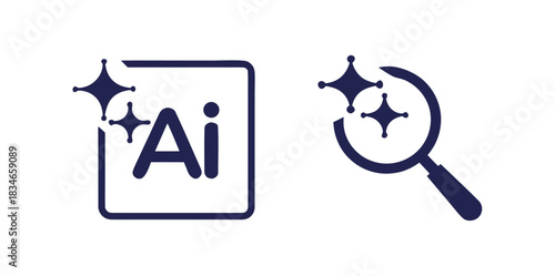 Artificial intelligence text symbol with twinkling stars. Ai black silhouette modern web icon.Abstract AI logo set with sleek black gradient, clean typography,
