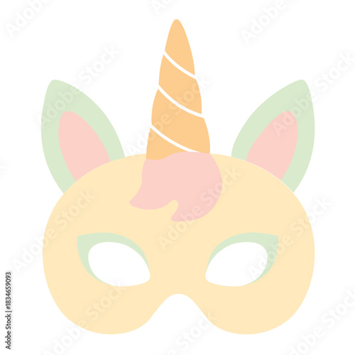 Cute pastel unicorn mask icon, great for gentle, dreamy parties, or illustrating soft, magical, and minimalist character art.