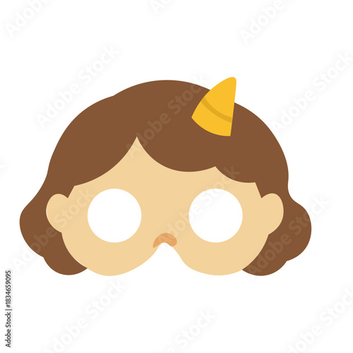 Cute girl with unicorn horn mask icon, ideal for fantasy, birthday parties, or illustrating magical, sweet, and whimsical character art.