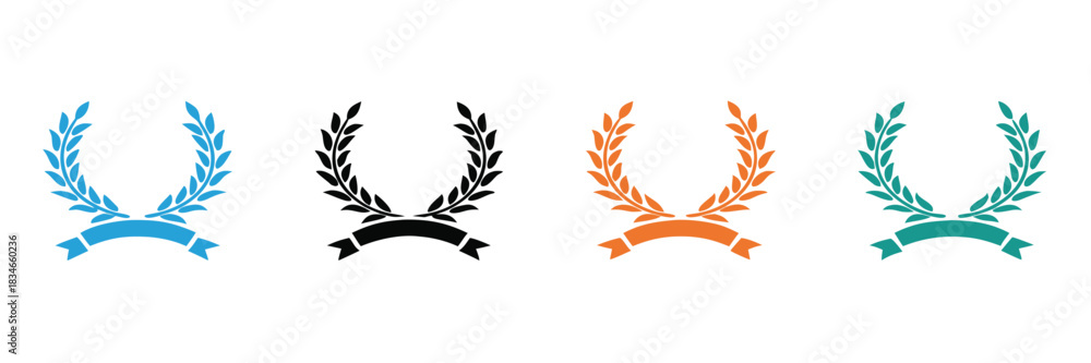 Fototapeta premium Black laurel wreath icon. Icon laurel wreath vector design and illustration.Award laurel wreaths with ribbons in various colors.editable stroke