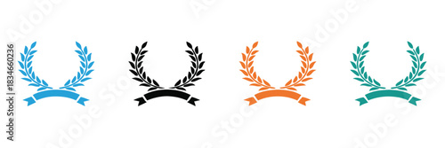 Black laurel wreath icon. Icon laurel wreath vector design and illustration.Award laurel wreaths with ribbons in various colors.editable stroke