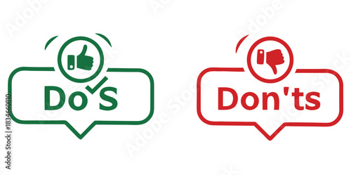 Do's and don'ts icon. to do and not to do symbol for guidelines and rules list.Dos and donts like thumbs up or down. Like or dislike index finger sign. Thumb up and thumb down sign - stock vector