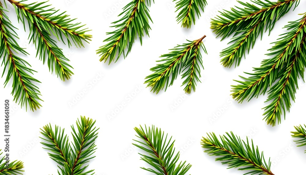 Fototapeta premium Fresh green fir branches artfully arranged against a backdrop
