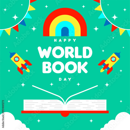 World book day web banner background illustration