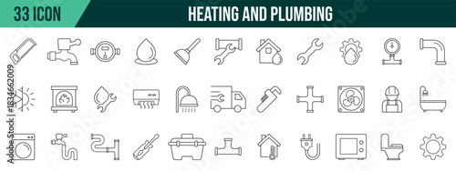 Heating and plumbing icon collection, editable and resizable vector icon templates.