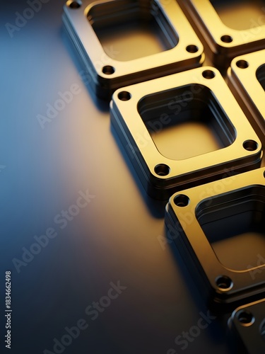 Abstract Background of Stacked Gold Metal Industrial Plates: Engineering and Manufacturing