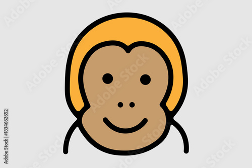 This image is a simple, graphic illustration of a monkey's head. The face is light brown, framed by a band of orange color that suggests hair or the outer head shape.
