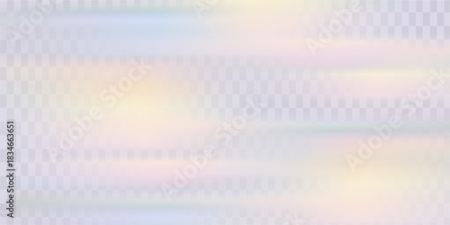 Rainbow light prism effect, transparent background. Hologram reflection, crystal flare leak shadow overlay. Vector illustration of abstract blurred iridescent light backdrop.