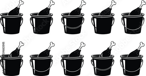 Fried chicken drumstick in bucket vector illustration, fast food icon, crispy meal clipart for restaurant menu and packaging design